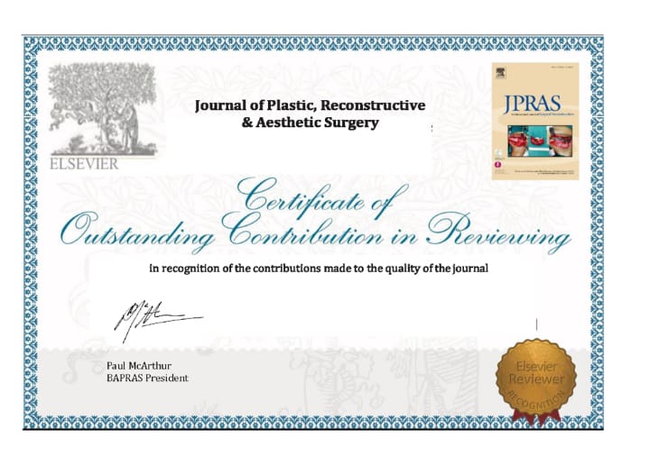 Professor Adel Wilson reviews peer articles in Journal of Plastic Reconstructive and Aesthetic Surgery in the United Kingdom